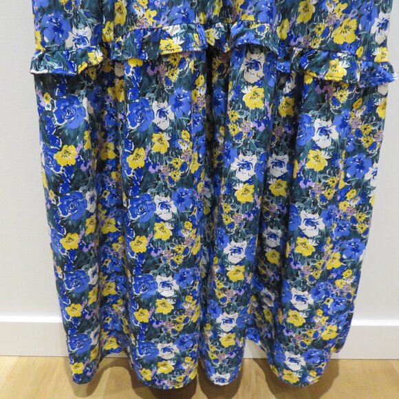 MELLODAY Ditsy Blue Yellow Floral Tiered Ruffle Maxi Dress Boho Cottagecore Trad - Picture 7 of 14